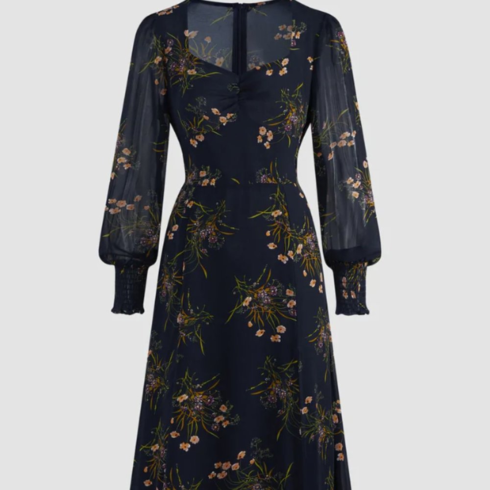 Floralia Fantasy Long Sleeve Slit Dress - XS